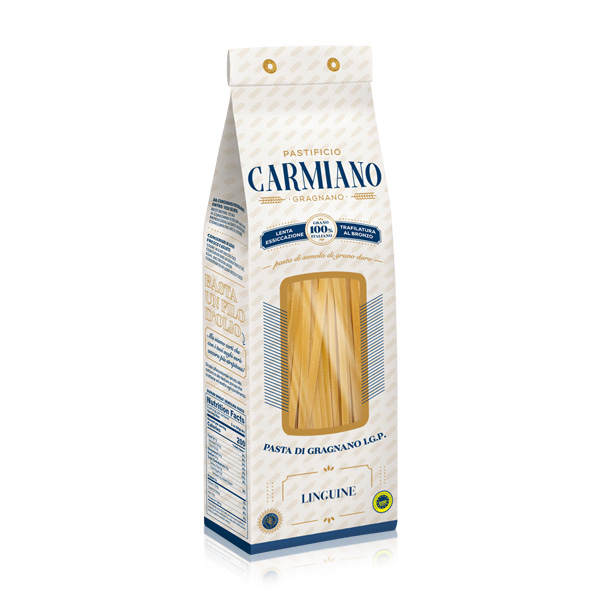 Pastificio Carmiano Linguine Gragnano Produktbild: eine 500 g Packung Linguine di Gragnano von Pastificio Carmiano vor weißem Hintergrund