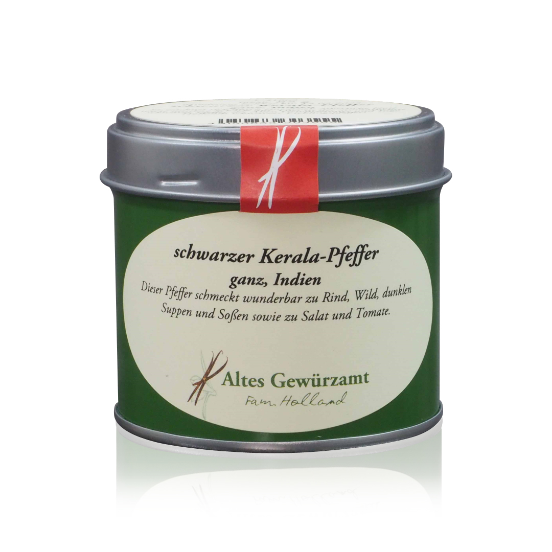 Schwarzer Kerala-Pfeffer ganz 70 g Dose