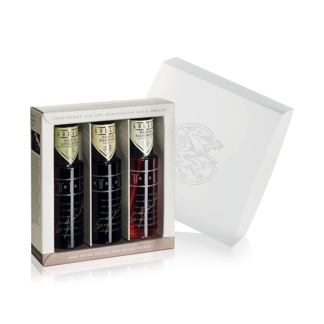 goelles-zerstaeuber_set_balsam-1080sq Gölles Zerstäuber Set Balsam – drei edle Essige in praktischer Sprühflasche.