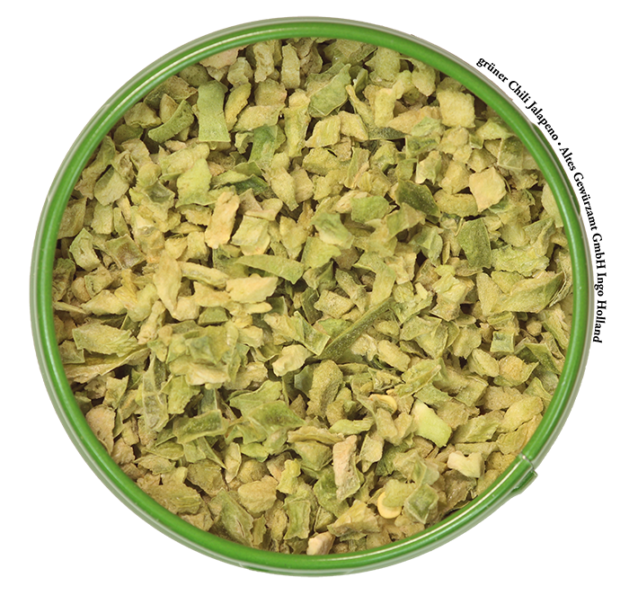 Chili grüner Jalapeno granuliert